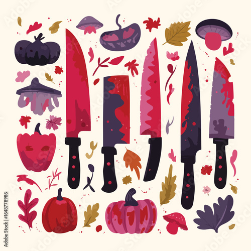 Halloween Bloody Knife isolated in White background, silhouette Set, Halloween theme, Vector illustration