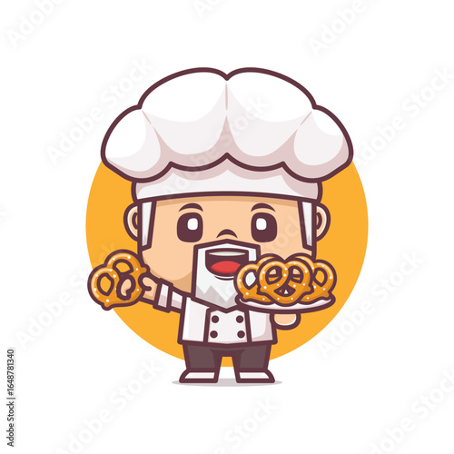 Cute chef holding pretzel, cartoon characters