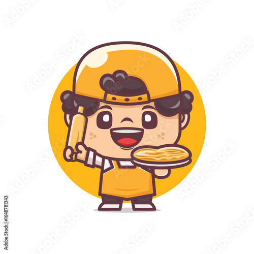 cute man holding roti canai asian food, cartoon characters