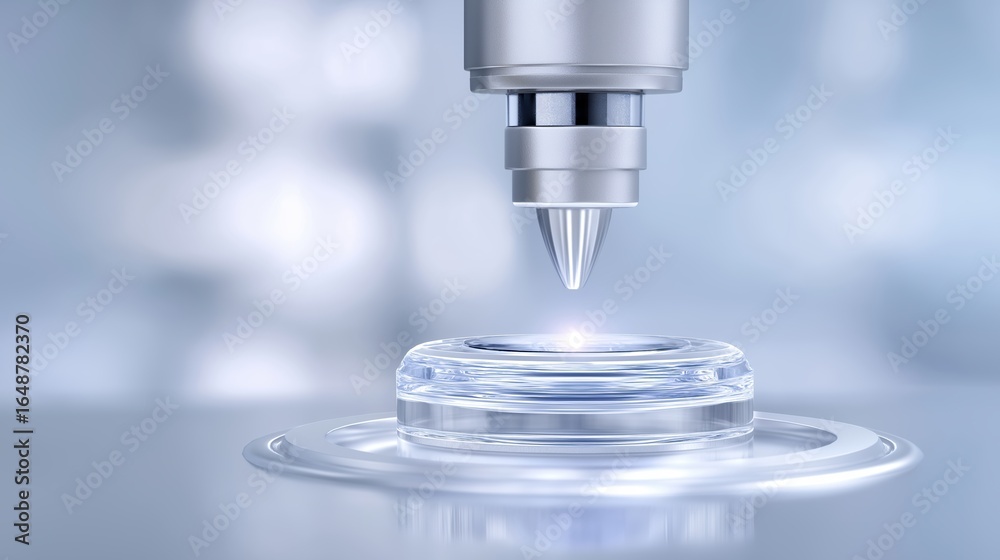 Futuristic and Medical research concept, Precision drop forming on a clear surface with a blurred background. Futuristic and Medical research concept, Precision drop forming on a clear surface with a blurred background.