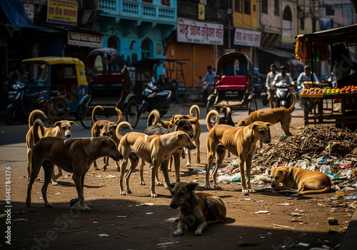 Stray dogs on a street in India