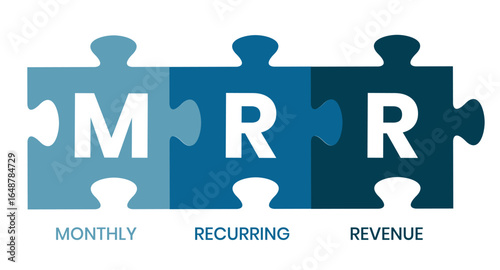 MRR - Monthly Recurring Revenue acronym, business concept. word lettering typography design illustration with line icons and ornaments. Internet web site promotion concept vector layout.