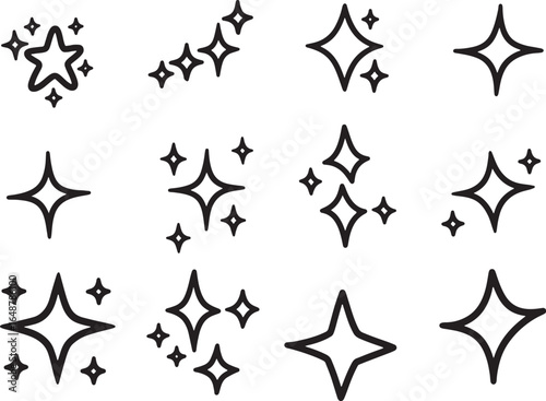 Shine star sparkle vector set. Sparkle star icons. Shine icon. Stars sparkle doodles vector. Set sparkles star symbols vector. Bright sparkle, star sparkle, shiny flash star. Star shine sparkle icon