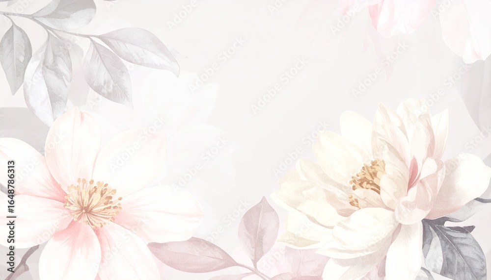 Obraz premium Floating frosted floral elements gracefully drift across a soft neutral background, creating a delicate, airy, and elegant composition perfect for design, decoration, stationery, digital projects, sea