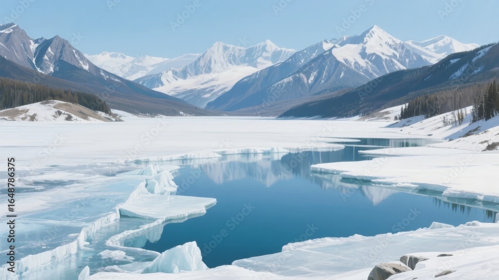 custom made wallpaper toronto digitalFrozen Lake with Snow-Capped Mountains and Clear Blue Water