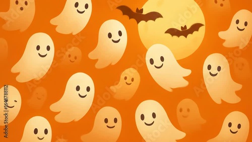 Halloween Spooky Ghost Background with Bats and Moon