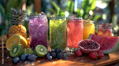 several types of fresh fruit drinks
