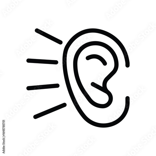 Outline depicts an ear with emanating lines symbolizing sound or hearing Its a graphic representation simply drawn. Editable stroke
