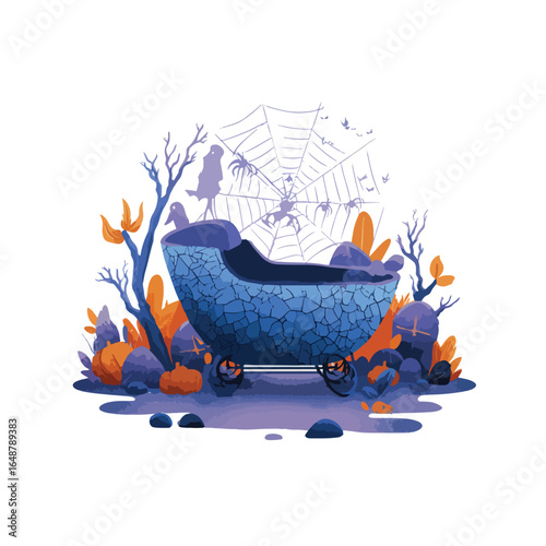Halloween Cracked Baby Cradle isolated in White background, silhouette Set, Halloween theme, Vector illustration