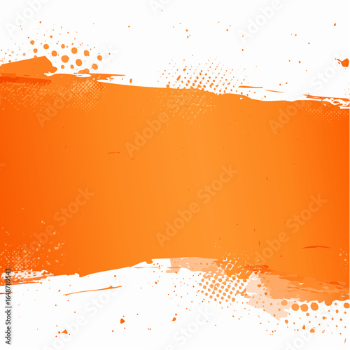 Abstract orange grunge punk banner background with halftone texture, ink drips and paint splashes. Hand drawn vector folded paper texture.