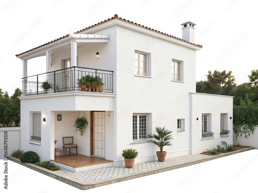 Fototapeta premium Modern white cement house isolated on a white background.