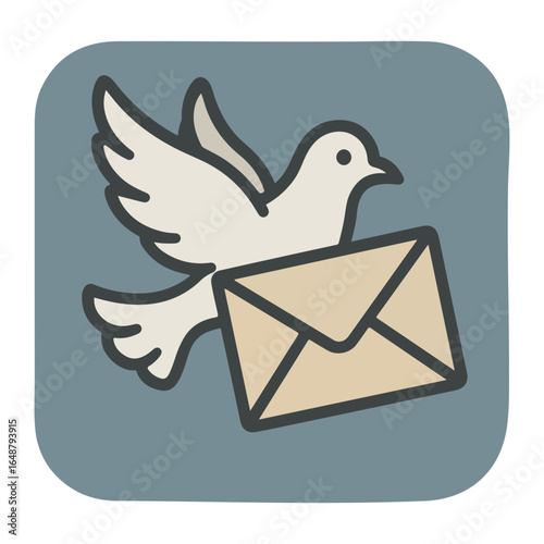 Dove delivering a letter, vintage style illustration with a blue background