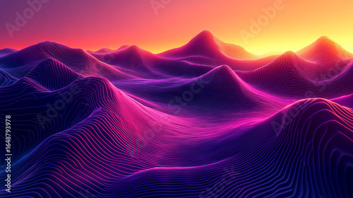 Vibrant, abstract landscape of undulating mountains with vibrant colors
