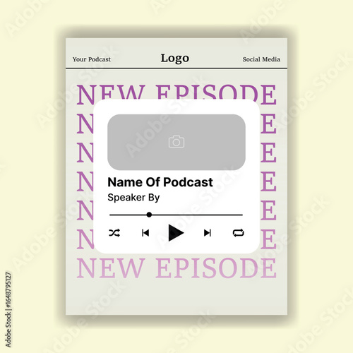 New Episode Announcement Social Media Post for Podcast with Playback Controls and Placeholder Image