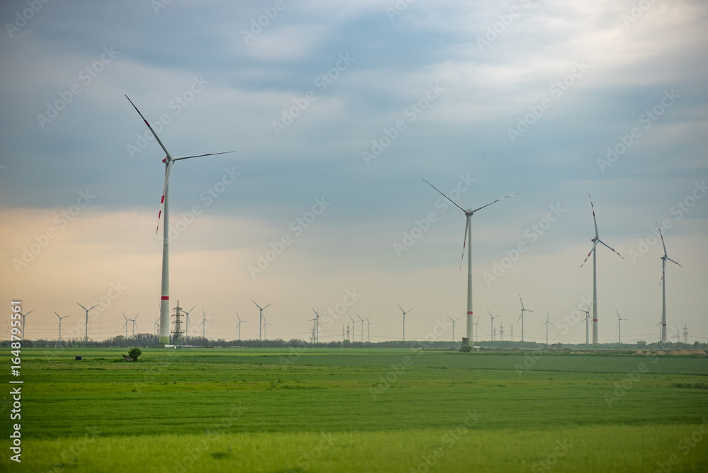 Fototapeta premium Wind Turbines in a Green Field