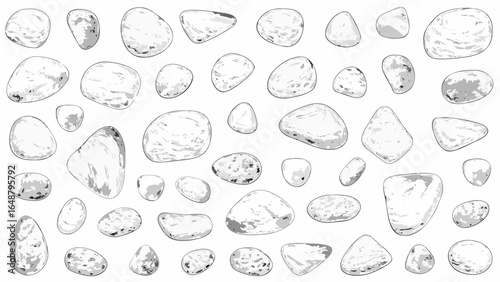 Illustration depicting a collection of smooth stones or pebbles scattered across a white background
