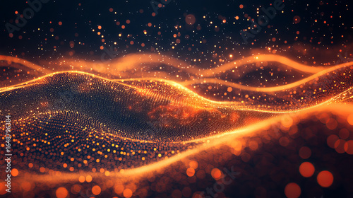 Abstract digital wave of orange particles