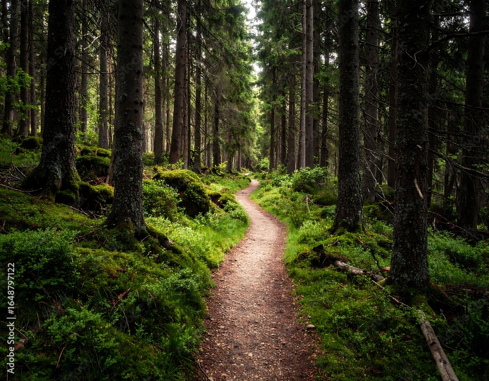 Obraz premium Lush forest path winding into the distance