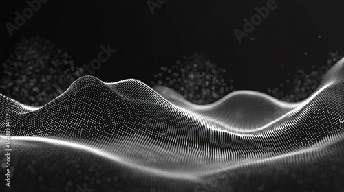 Abstract digital landscape of interconnected points, forming smooth, undulating hills against a dark background