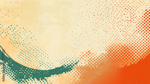 Abstract design with orange and teal color palette, textured dots and soft edges