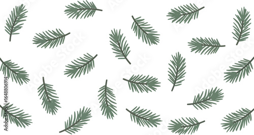 Pine sprigs scattered on white background