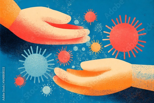hand washing with bacteria theme on the background