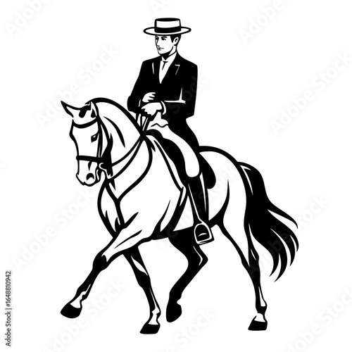 Elegant rider in traditional attire performing dressage on a horse