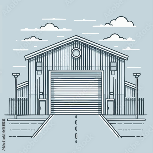 Warehouse illustration with loading dock and entrance in a minimalistic design