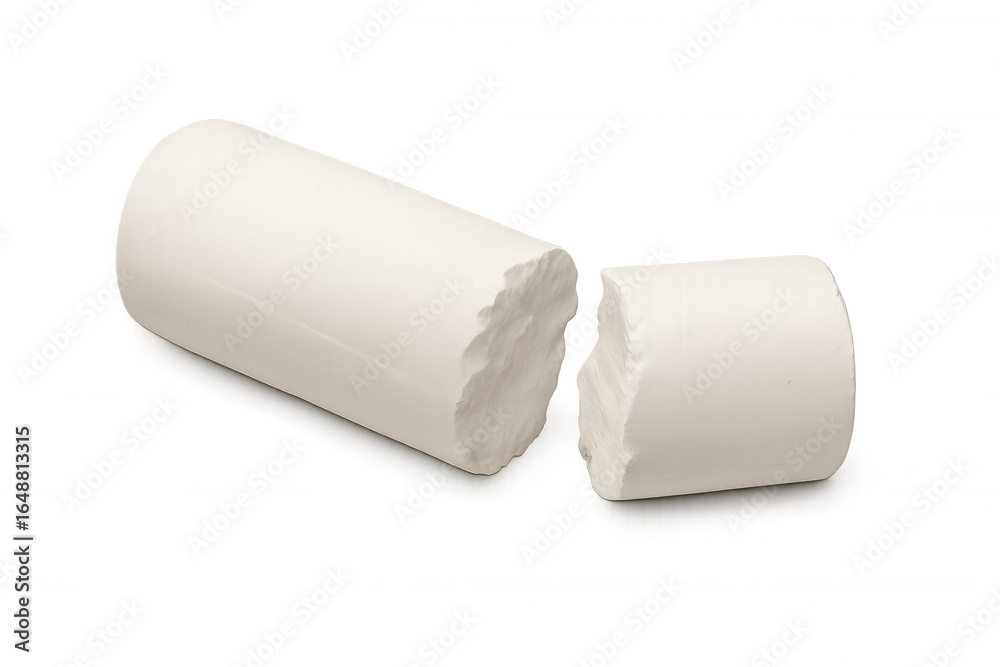 White chalk broken in two pieces, isolated on transparent background, ideal for educational or artistic concepts White chalk broken in two pieces, isolated on transparent background, ideal for educational or artistic concepts