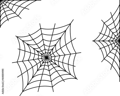 Set of spiders web image. Vector illustration with transparent background.