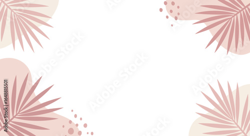 Boho palm leaf corner frames blush pink abstract background