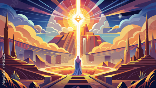 In semi-realistic vector style, light radiates across the scene, illuminating rising forms, sacred transformation, and celestial wonder, capturing the profound mystery of life restored by heavenly pow