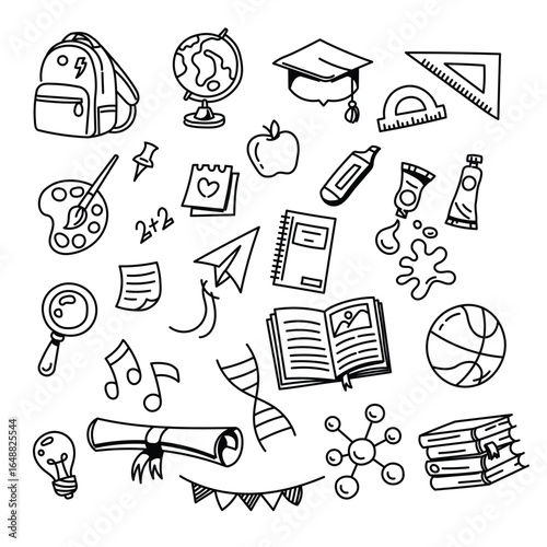 Hand-Drawn School and Education Line Art Icon Set