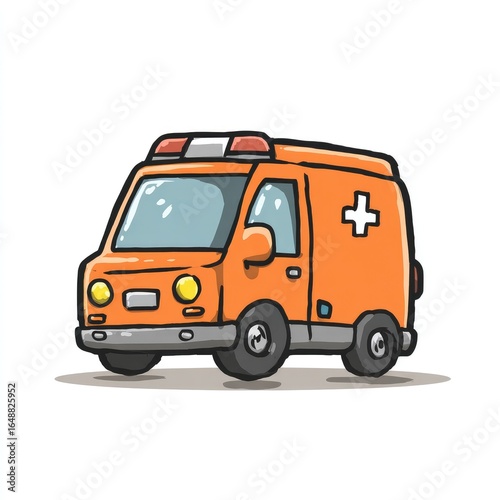 Wallpaper Mural Cartoonish orange ambulance.  Simple, stylized drawing of a small orange ambulance, front-facing, with cartoonish details.  Features large, simple shapes and light-orange accents Torontodigital.ca