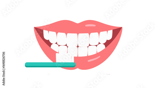 Brushing teeth with a toothbrush for a healthy white smile. Dental hygiene concept illustration.