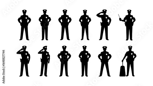 Police officers silhouettes standing in various poses