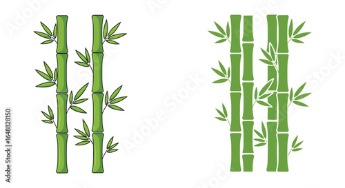 Two sets of bamboo stalks with leaves in a simple vector illustration