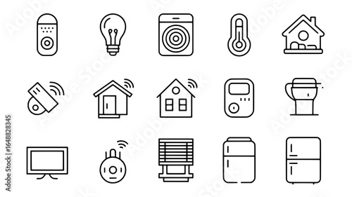 Collection of smart home technology icons in a clean line art style