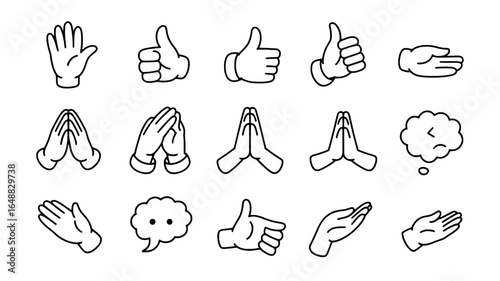 Collection of hand gestures and emoticons in doodle style