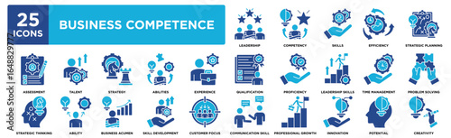 Business Competence icon collection set. Containing design leadership, competency, skills, efficiency, strategic planning