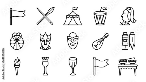Collection of hand drawn medieval and fantasy icons and symbols