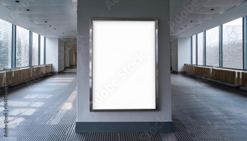 Blank White Picture Frame Mockup in Office Corridor, Ideal for Custom Art and Design
