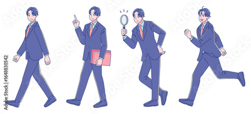 元気なアニメ調の男子生徒　ブレザー制服　全身