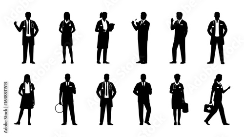 Diverse business professionals silhouettes standing in a row
