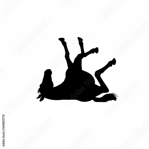 Silhouette of a horse rolling on the ground viewed from the side