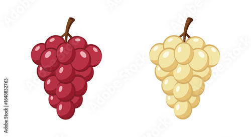 Two bunches of grapes one red and one white isolated on white background