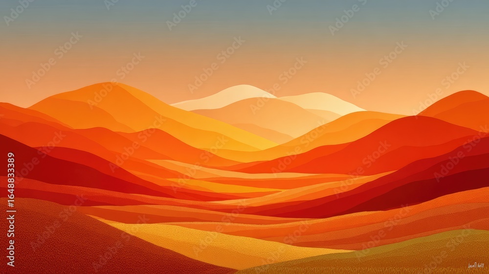 Obraz premium Warm sunset over stylized mountains