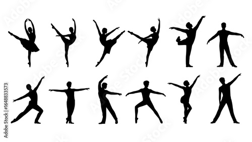 Collection of ballet dancers in various poses silhouettes