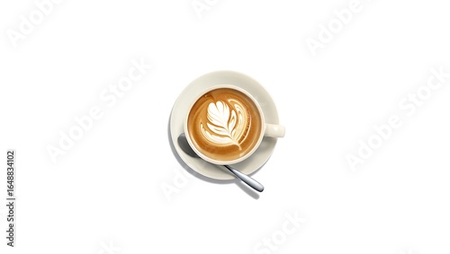 Top down view of latte art on white surface showcasing coffee culture and drink photography with elegant design