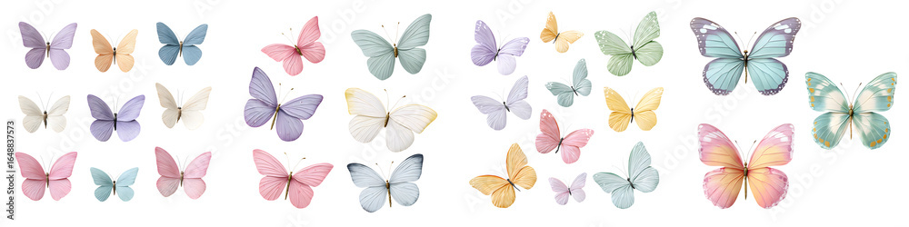 Obraz premium Pastel Butterfly Collection Isolated on White Background - Stock Image